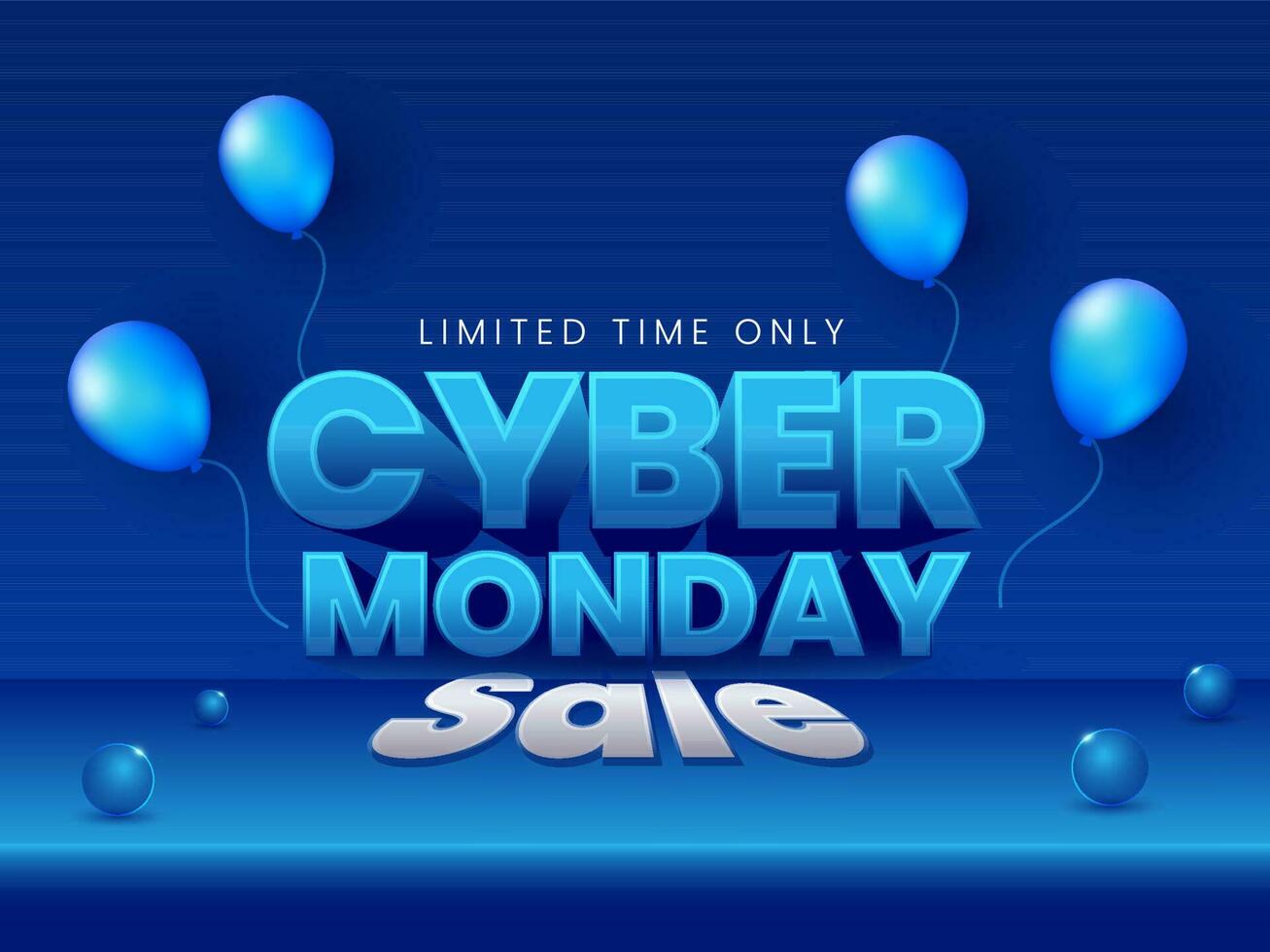 Sale Poster Or Banner Design With 3D Cyber Monday Text, Balls And Balloons On Blue Background. vector
