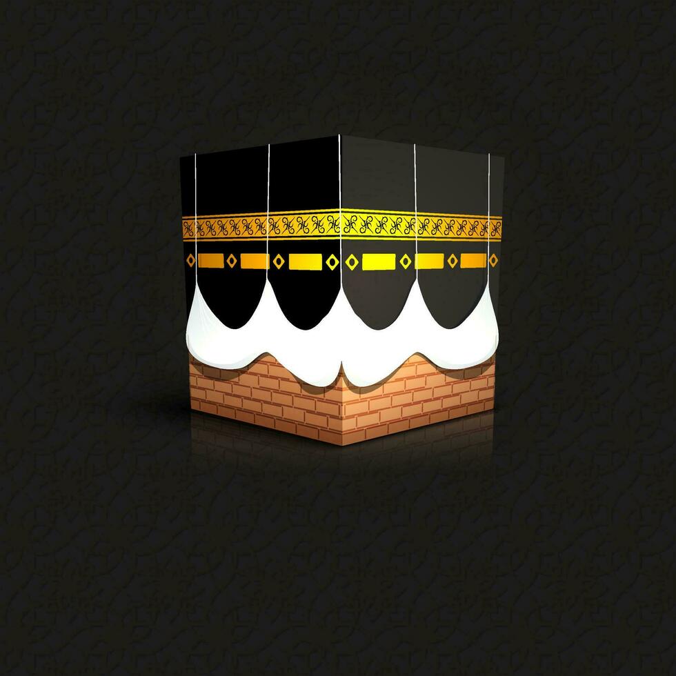 Realistic Kaaba Illustration On Black Background For Islamic Festival Concept. vector