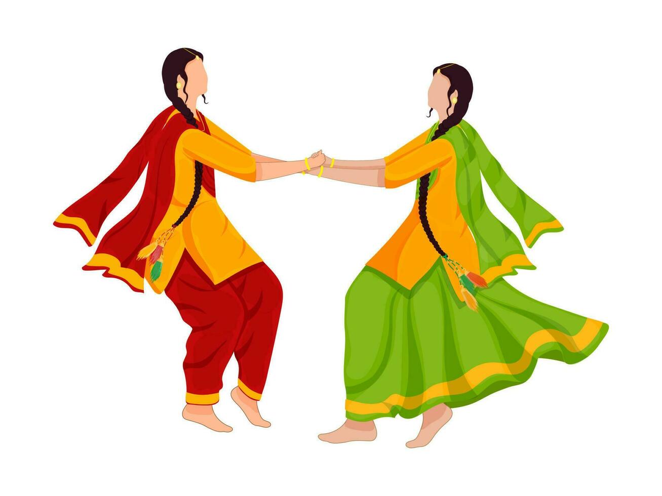 Young Punjabi Girls Doing Giddha Dance On White Background. vector