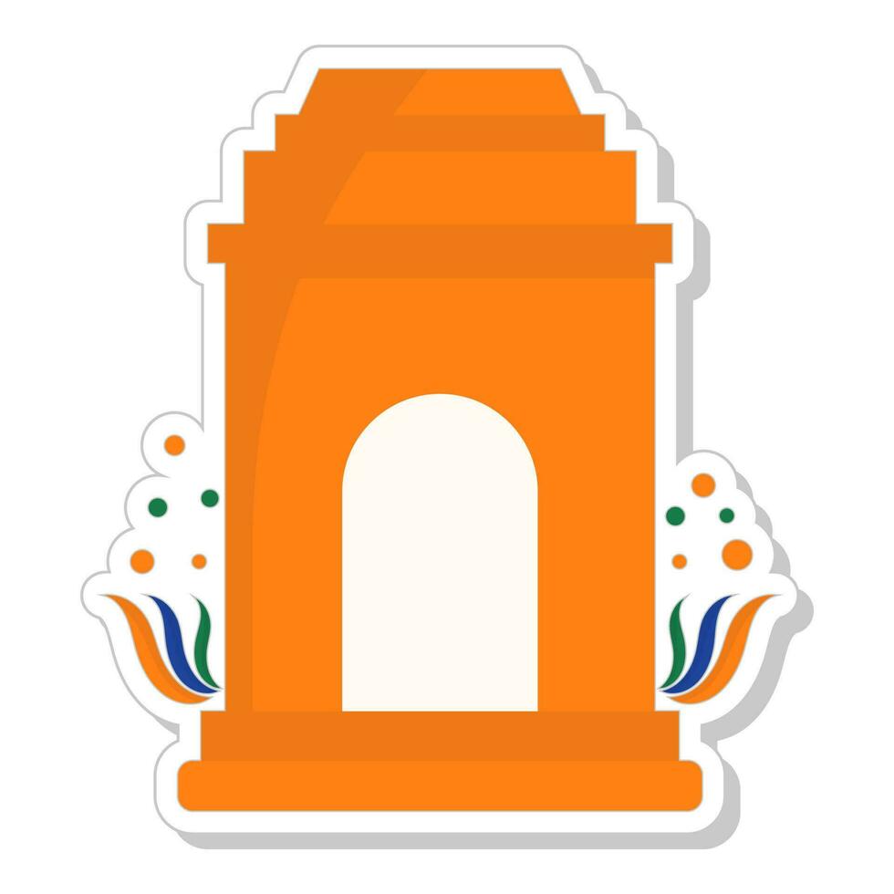 Illustration Of India Gate Sticker In Orange Color. vector