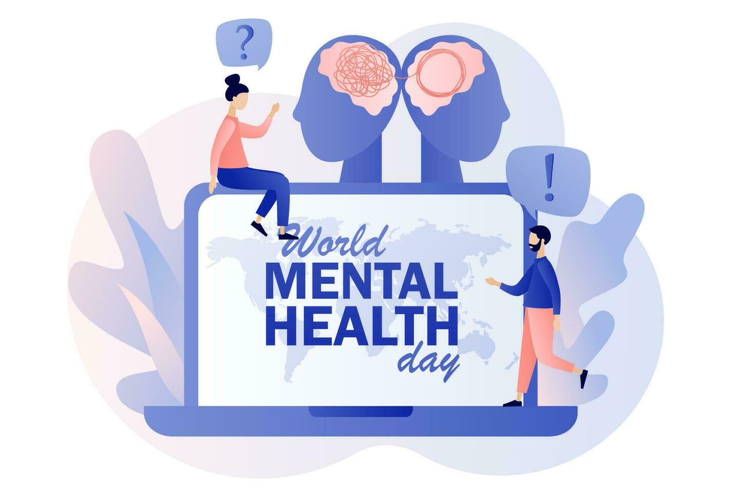 World mental health day. Psychotherapy practice, psychological help, psychologist service, psychologist online. Psychology without borders. Modern flat cartoon style. Vector illustration