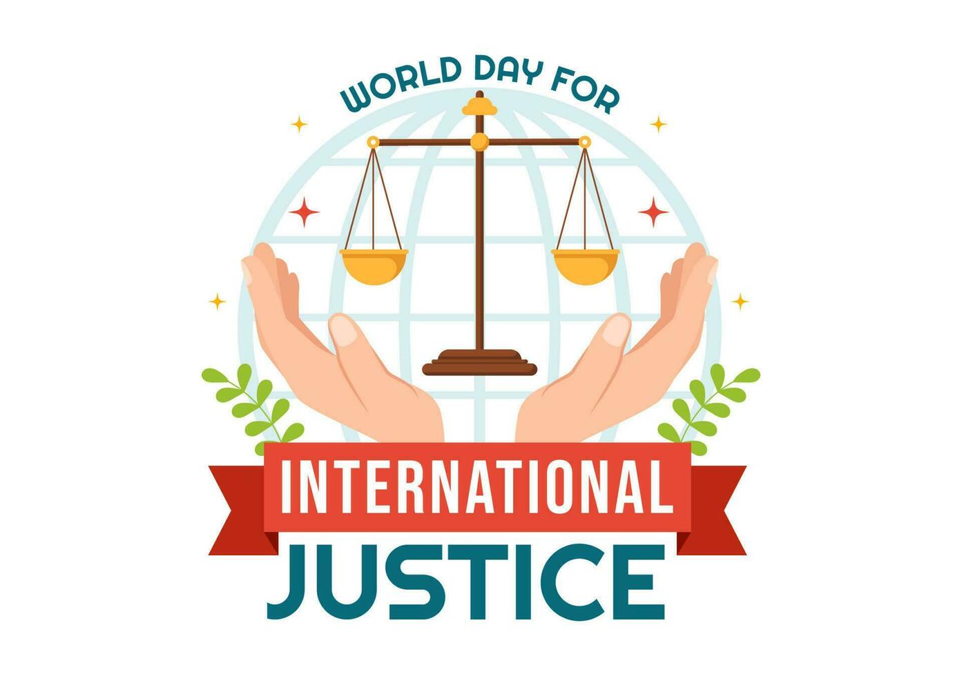 World Day for International Justice Vector Illustration with Earth, Scales or Judge Gavel in Flat Cartoon Hand Drawn to Landing Page Templates