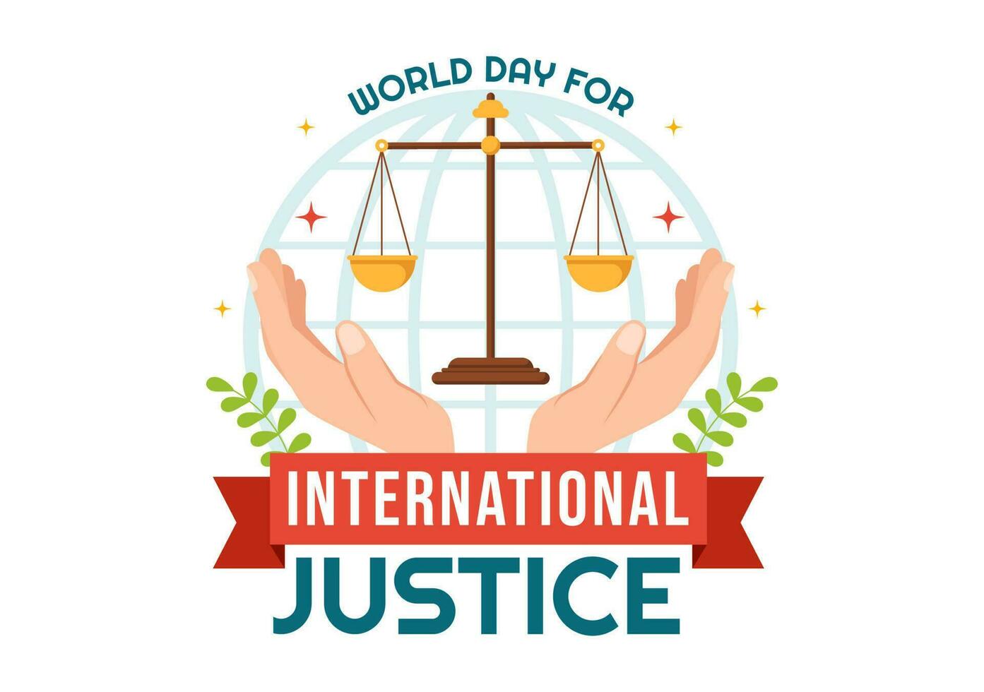 World Day for International Justice Vector Illustration with Earth, Scales or Judge Gavel in Flat Cartoon Hand Drawn to Landing Page Templates