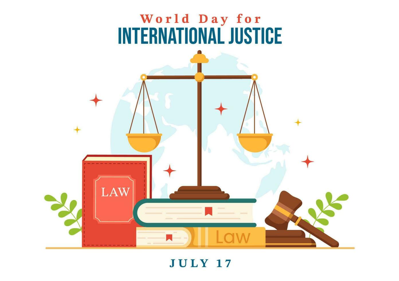 World Day for International Justice Vector Illustration with Earth, Scales or Judge Gavel in Flat Cartoon Hand Drawn to Landing Page Templates