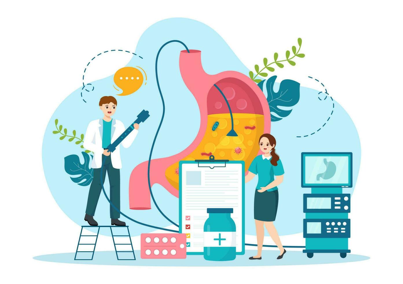 Stomach Health Gastroenterology Vector Illustration with Abdomen Pain and Medical Research for Healthcare in Flat Cartoon Hand Drawn Templates