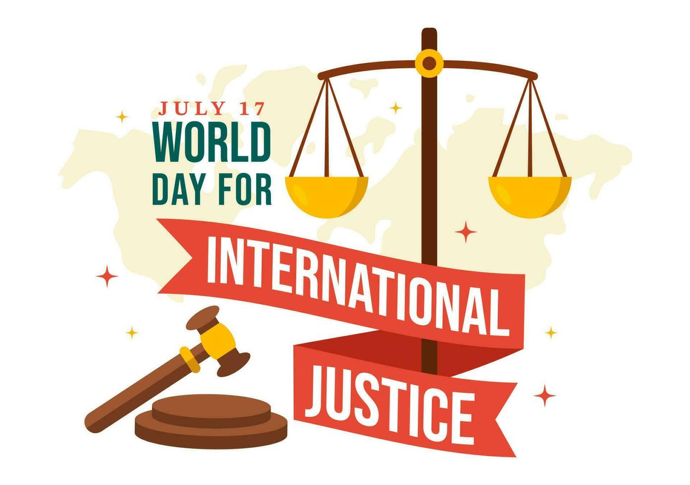 World Day for International Justice Vector Illustration with Earth, Scales or Judge Gavel in Flat Cartoon Hand Drawn to Landing Page Templates