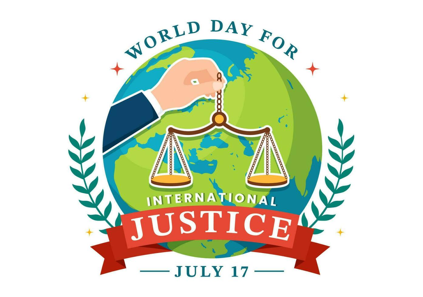 World Day for International Justice Vector Illustration with Earth, Scales or Judge Gavel in Flat Cartoon Hand Drawn to Landing Page Templates