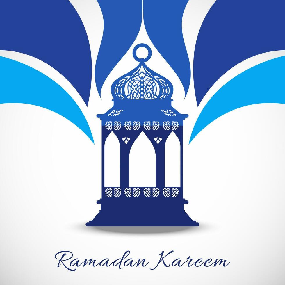 Ramadan Kareem Concept With Arabic Lamp On Blue And White Background. vector