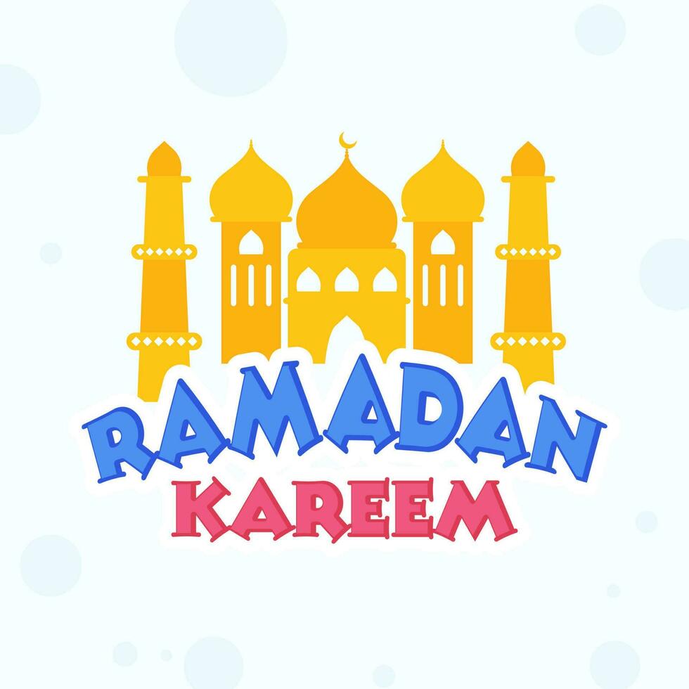 Ramadan Kareem Font With Flat Mosque On White Background. vector