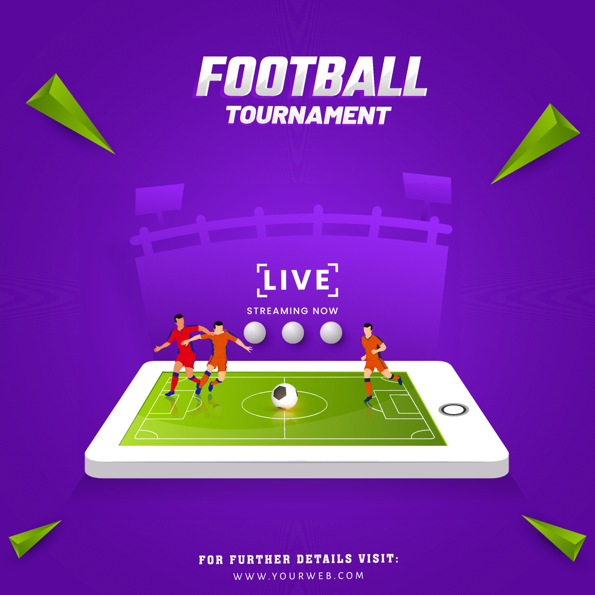 Live Football Streaming Match On 3D Smartphone With Faceless Footballer Players Against Purple Background