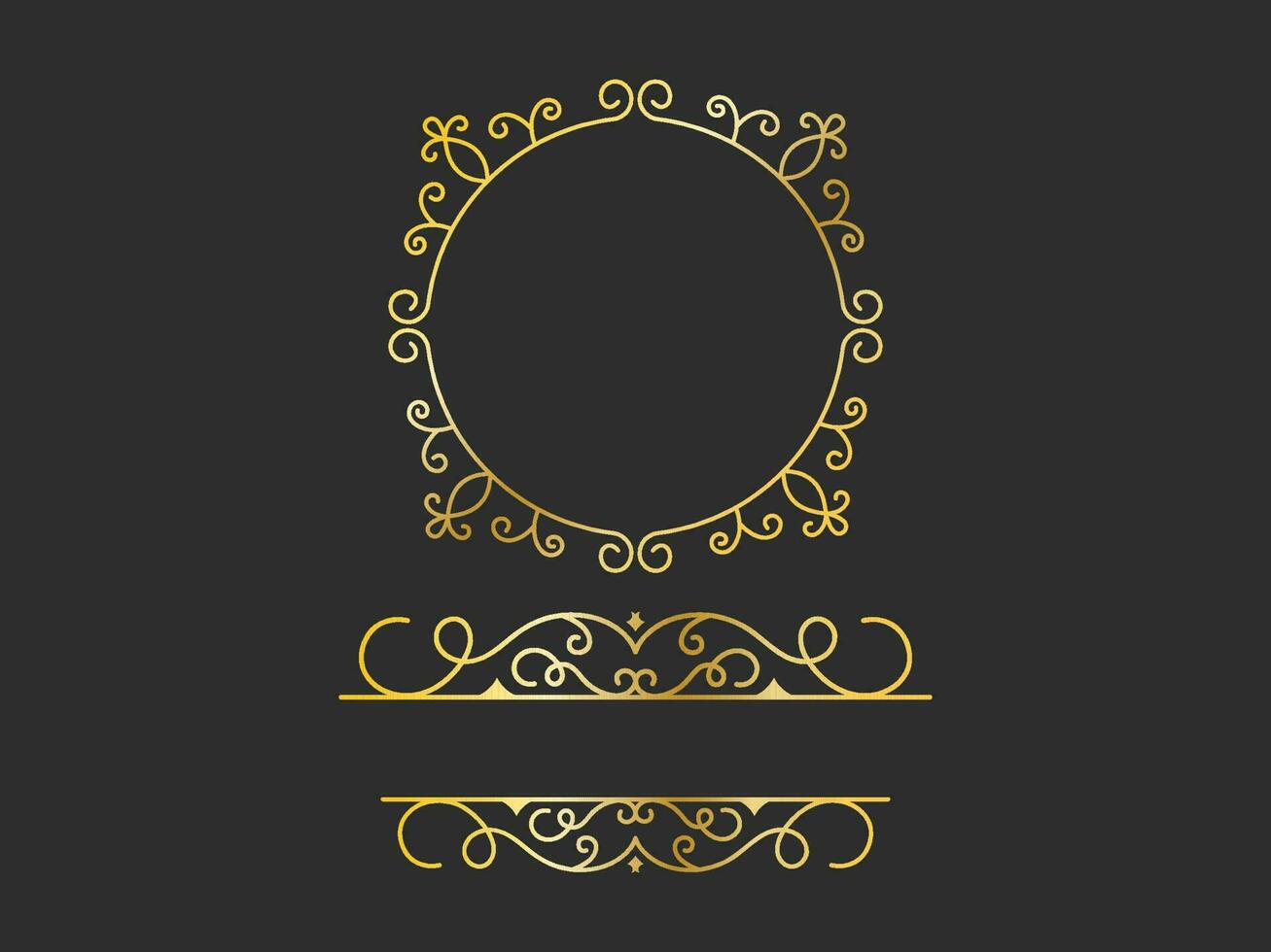 Golden Motif Or Flourish Emblem With Copy Space On Black Background. vector