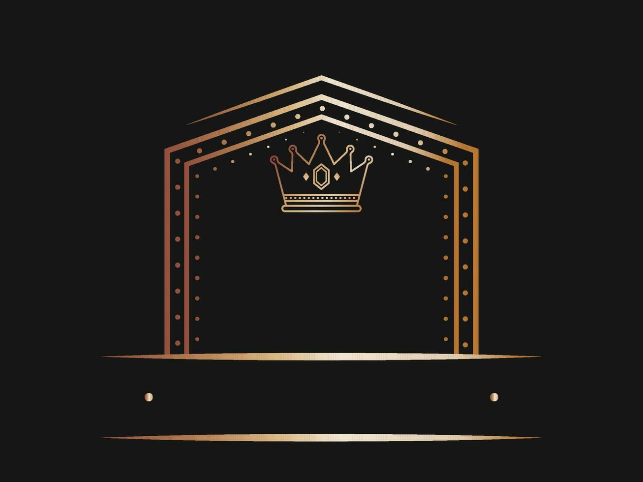 Golden Empty Frame Or Label With Crown On Black Background. vector