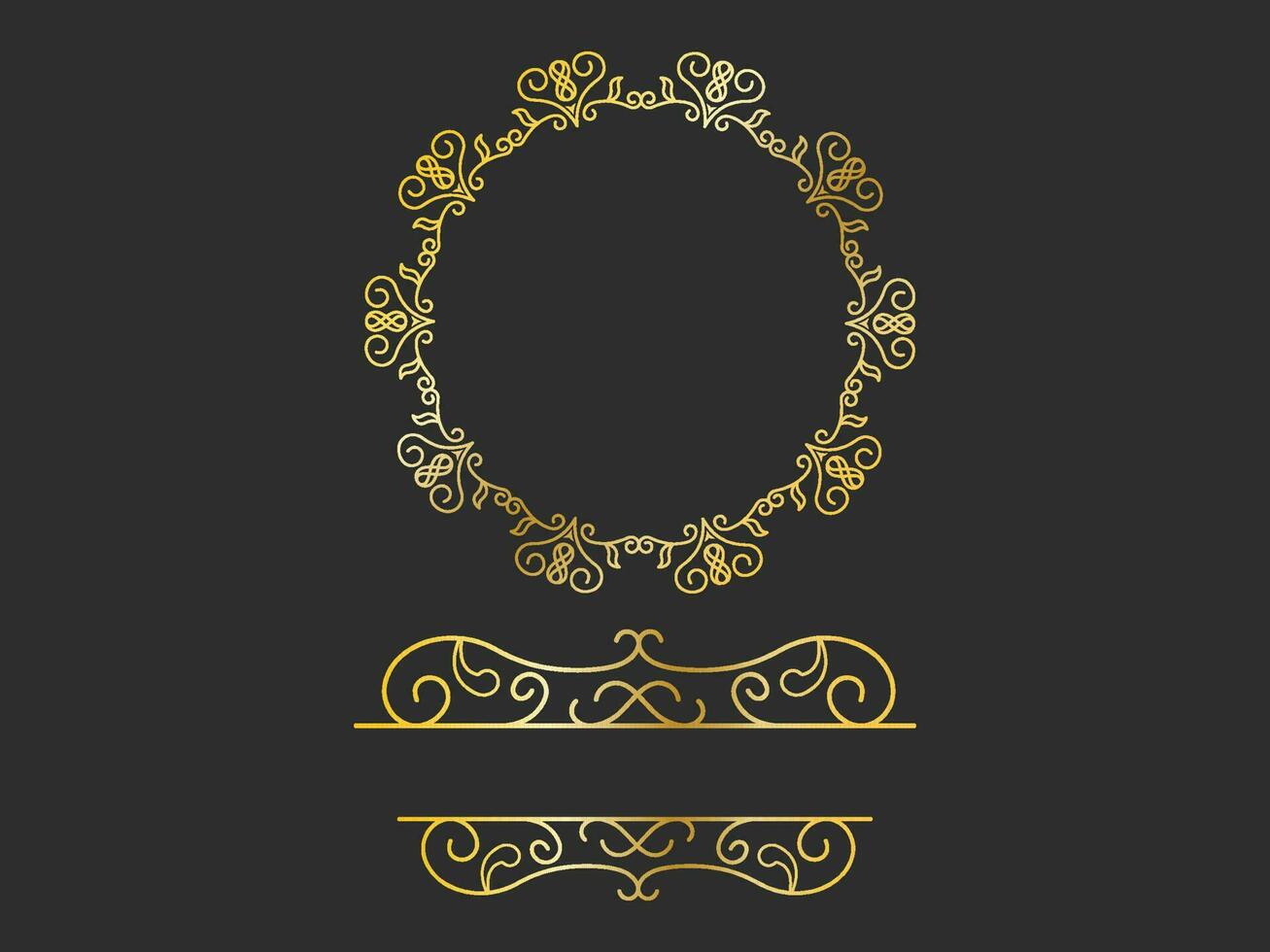 Golden Motif Or Flourish Emblem Logo And Copy Space On Black Background. vector