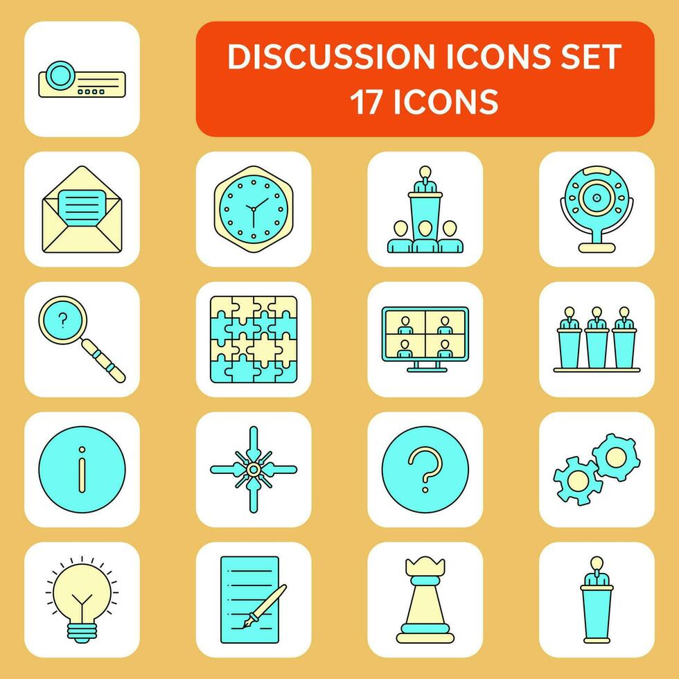 Turquoise And Yellow Discussion Icon Set On Yellow Square Background. vector