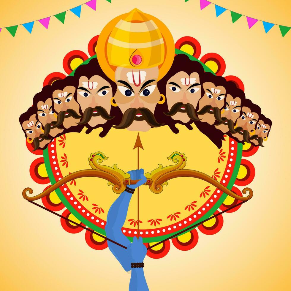 dussehra celebracion antecedentes con señor rama focalización a demonio ravana ilustración. vector