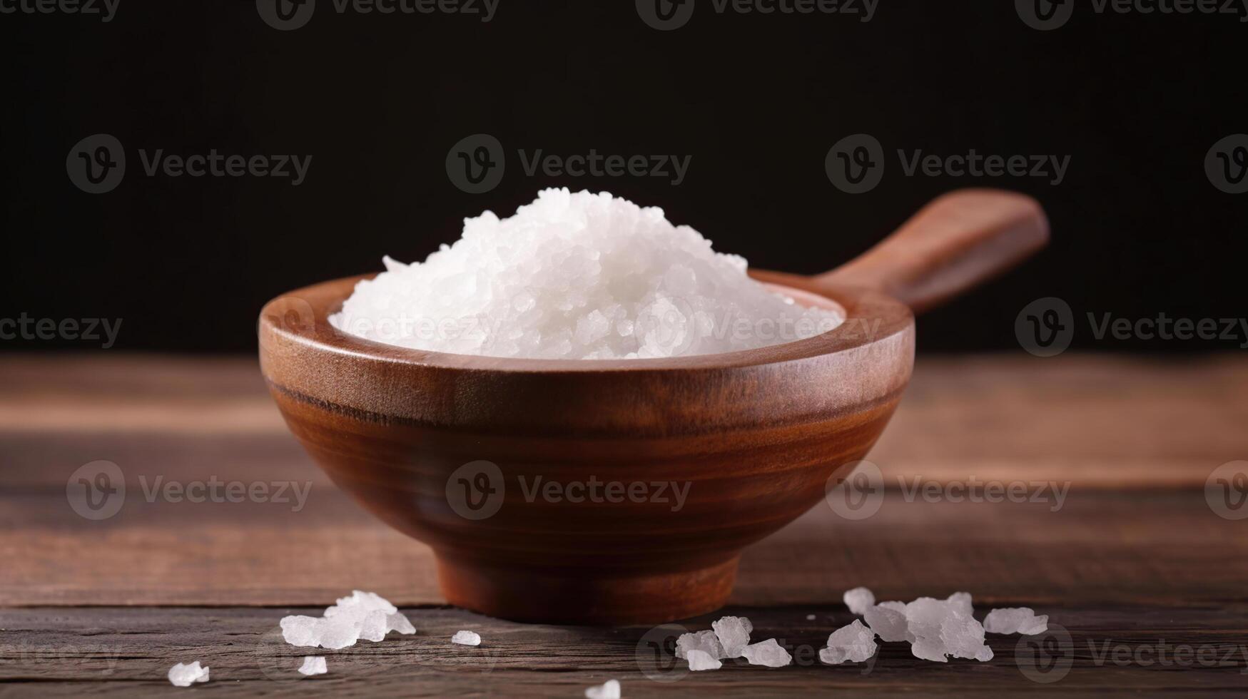 Natural Texture and Flavor, A Bowl of Sea Salt on a Colored Wooden Background, photo