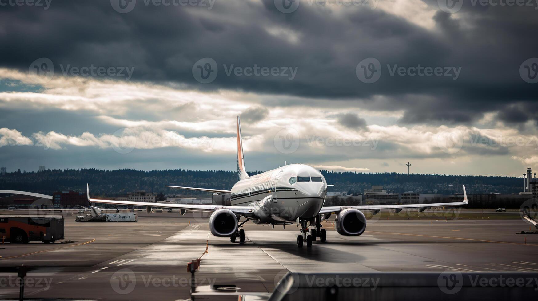 Airplane, view from airport terminal, traveler concept, photo