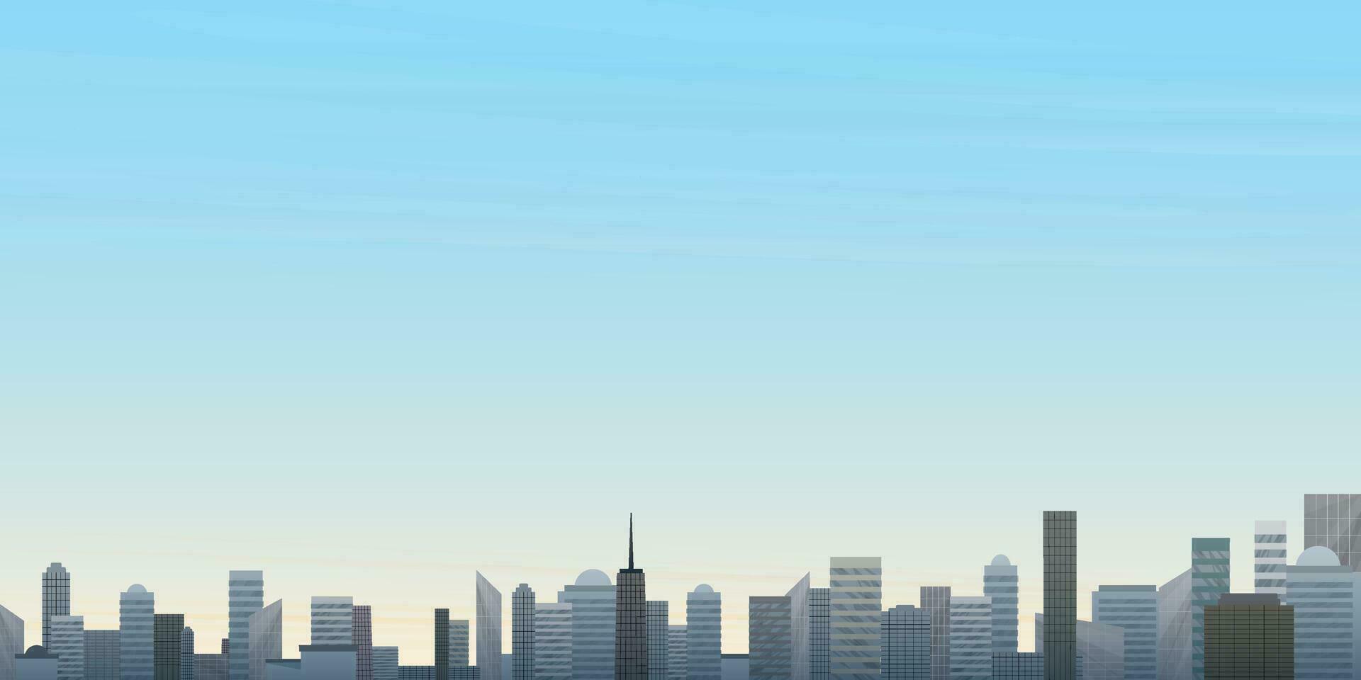 Skyscraper with sunrise sky background vector illustration have blank space. Buildings silhouette against the sky in the morning flat design.