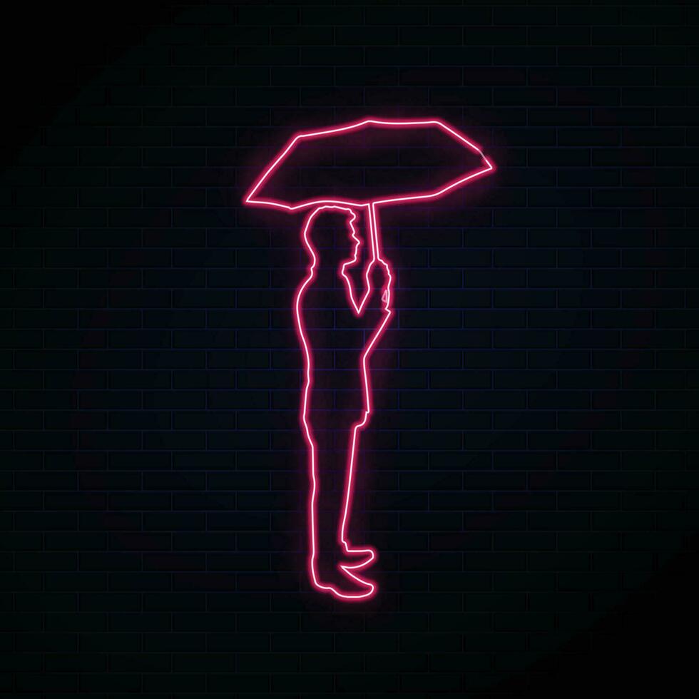 Man Stand With Umbrella Neon Effect vector