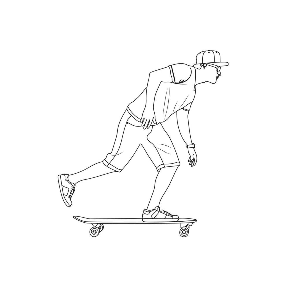 Man skateboarder riding skateboard. Sport concept. Hand drawn vector illustration.