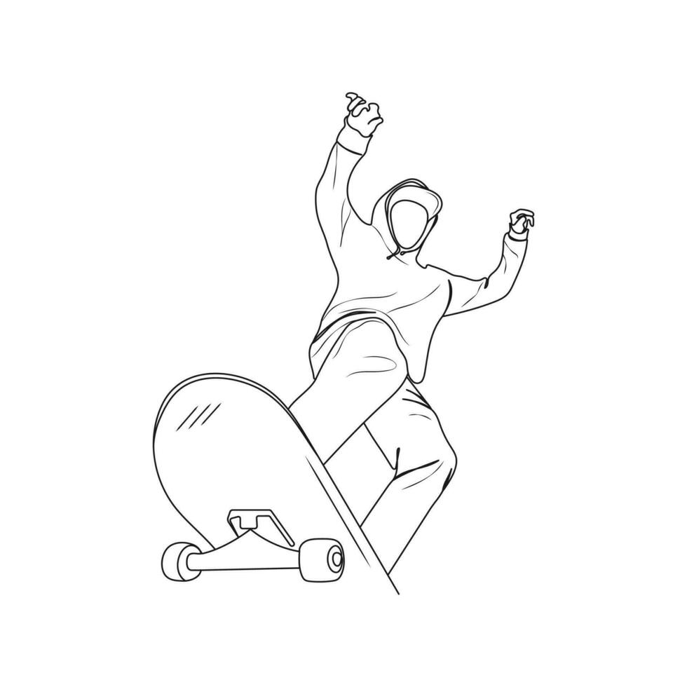 Skateboarder riding skateboard. Man playing skateboard for exercise and hobby. Sport concept. Hand drawn vector illustration.