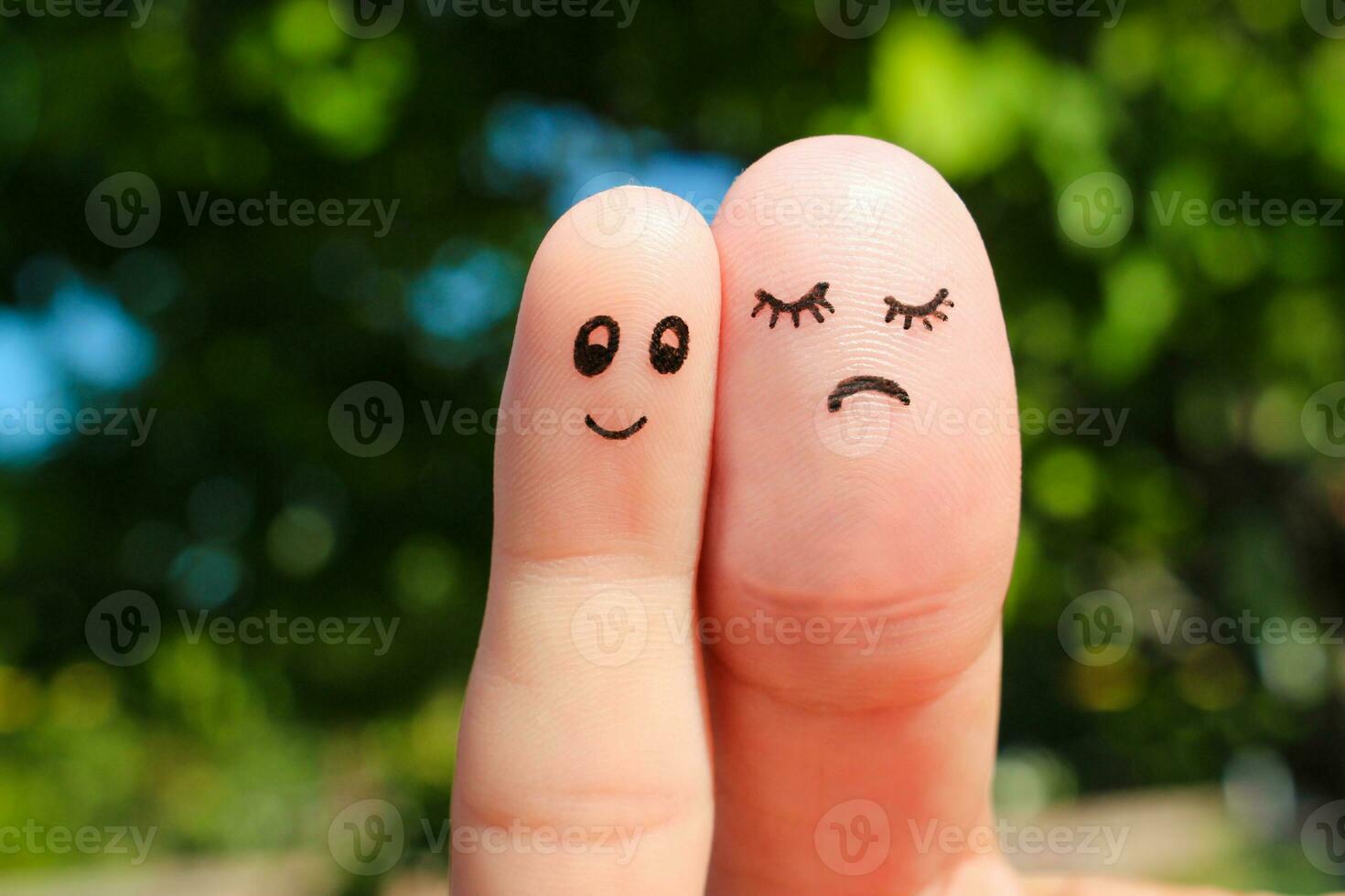 Finger art of couple. The concept man is thin, woman is fat. photo