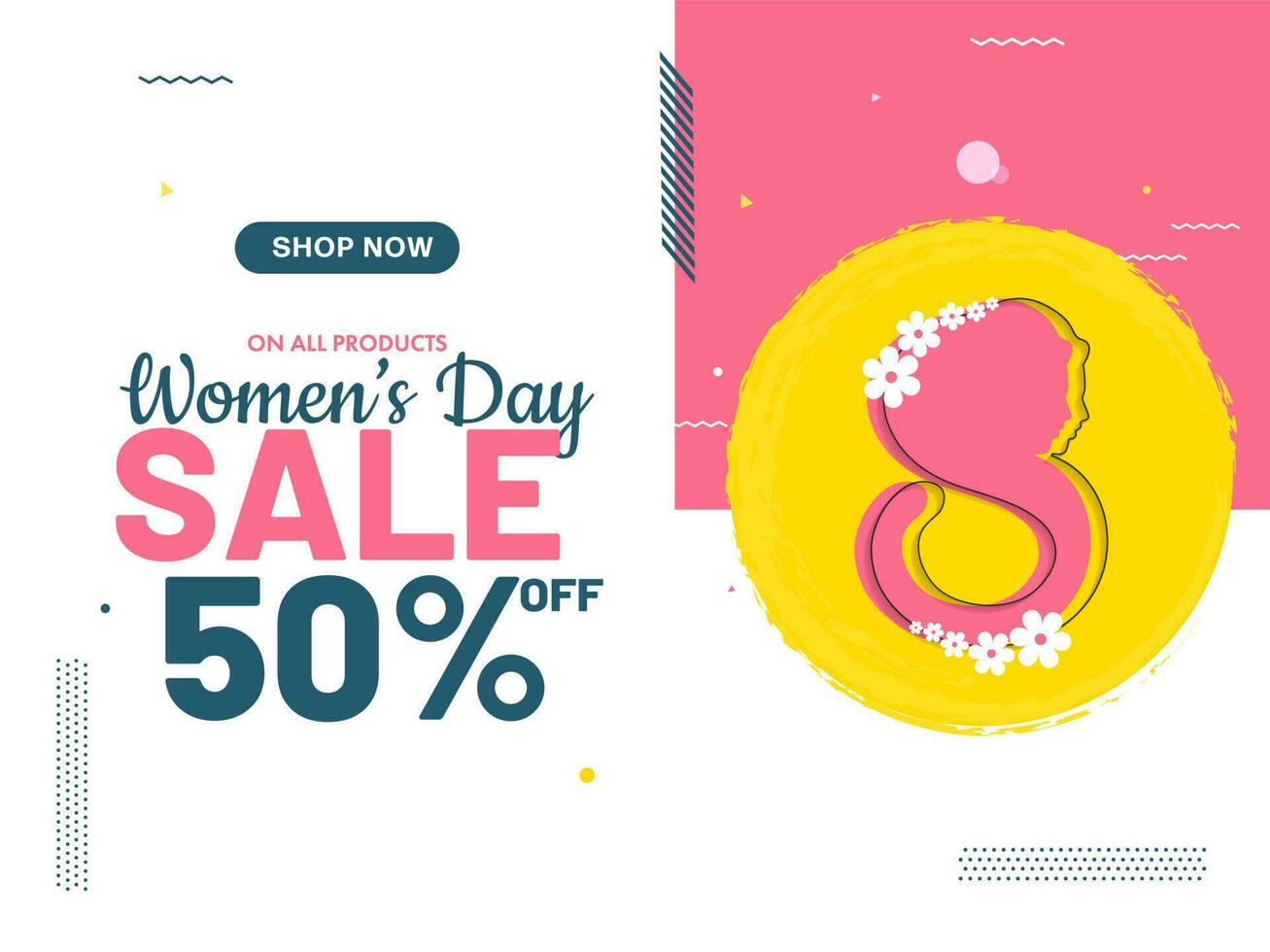 Womens Day Sale Post With Discount Offers and Stylish Text 8 March. vector