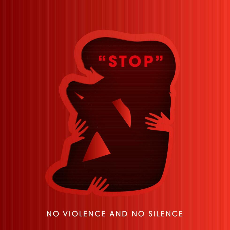 Stop Sexual Harassment Against Women Concept With Silhouette Female On Red Background For No Violence And No Silence. vector