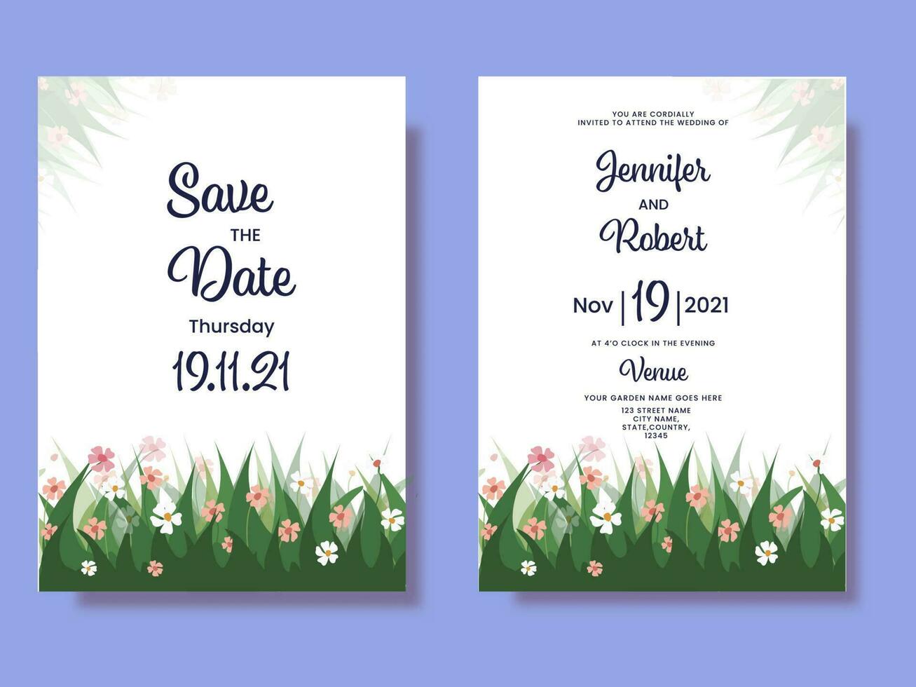 Wedding Invitation Cards Decorated With Floral In White Color. vector