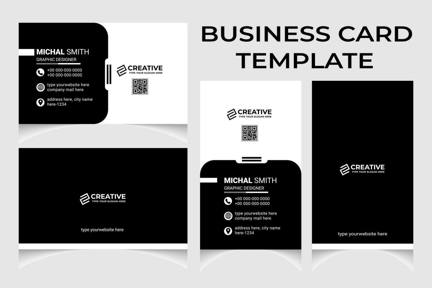 Clean and creative business card template with portrait and landscape orientation. Modern business card horizontal and vertical layout. vector
