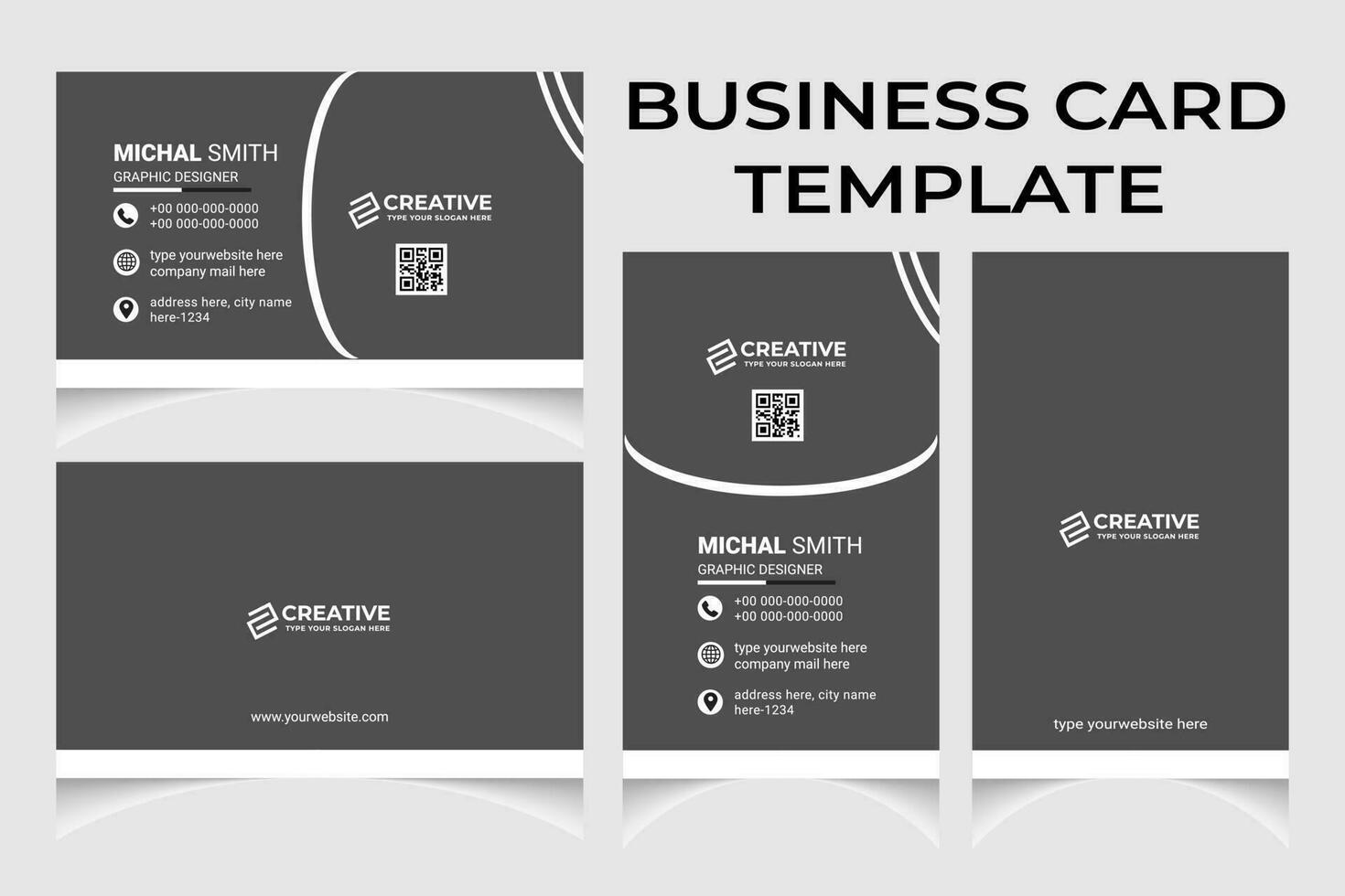 Clean and creative business card template with portrait and landscape orientation. Modern business card horizontal and vertical layout. vector