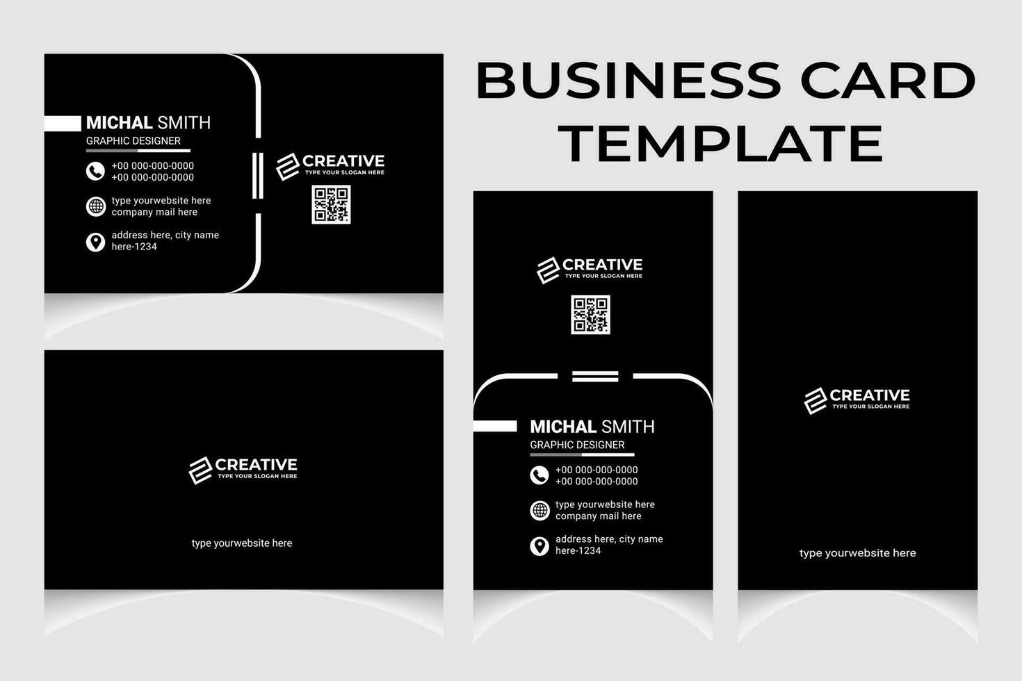 Clean and creative business card template with portrait and landscape orientation. Modern business card horizontal and vertical layout. vector