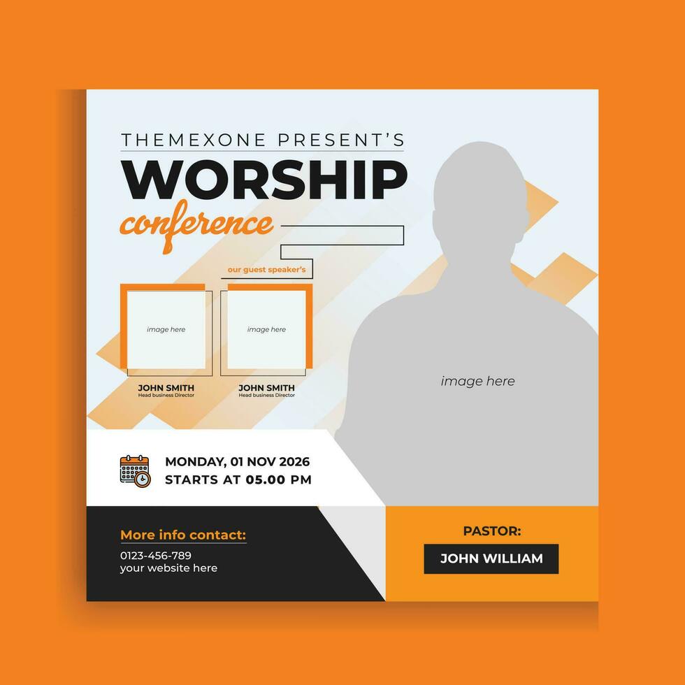 Church praise and worship conference flyer social media and web banner vector