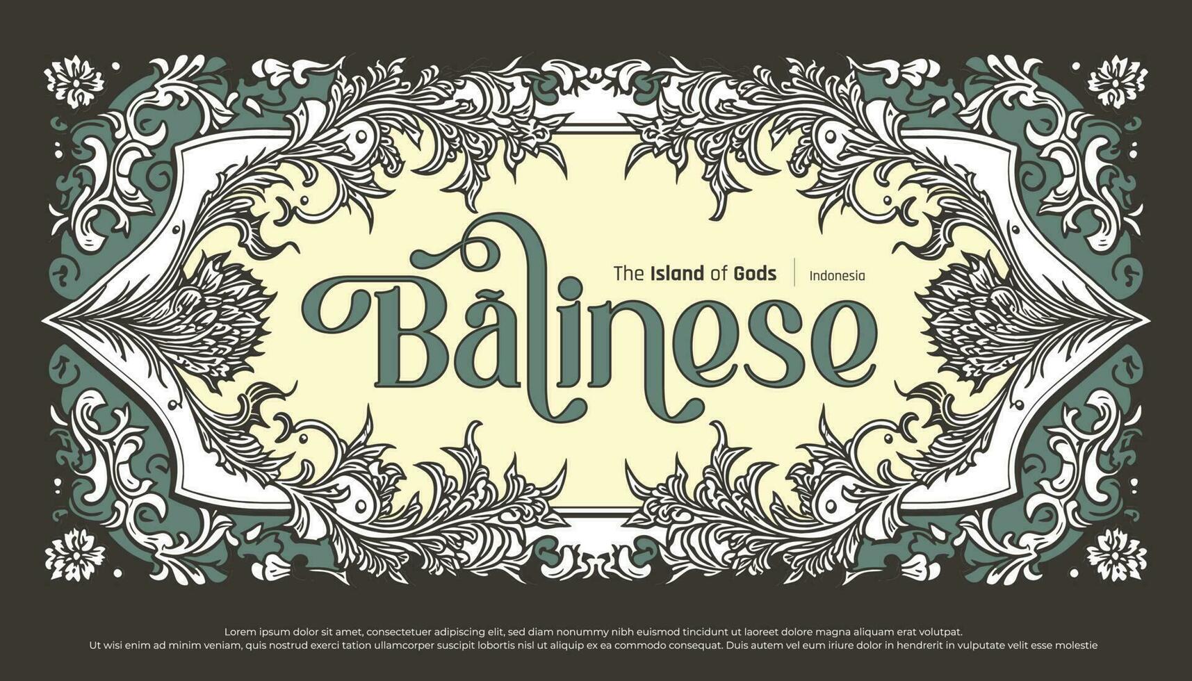 Luxury Balinese typography with border decoration green flower frame illustration vector