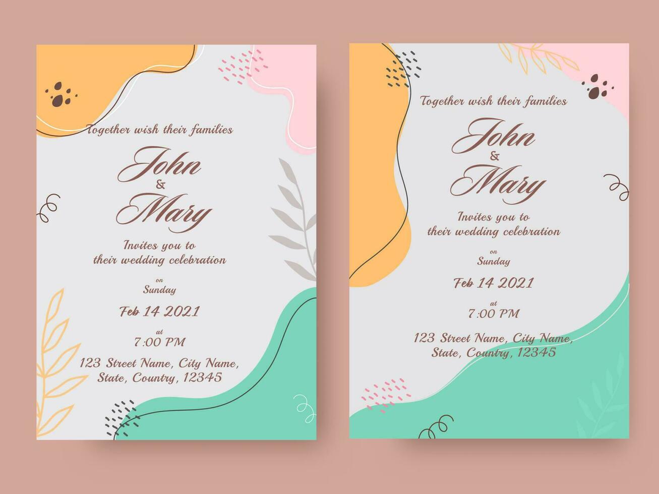 Wedding Invitation Card Template Layout In Two Options. vector