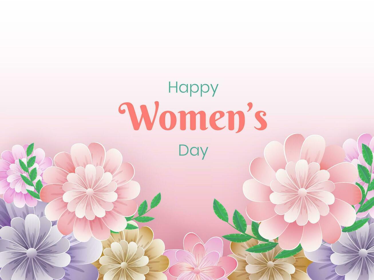 Happy Women's Day Greeting Card With Beautiful Flowers And Leaves ...