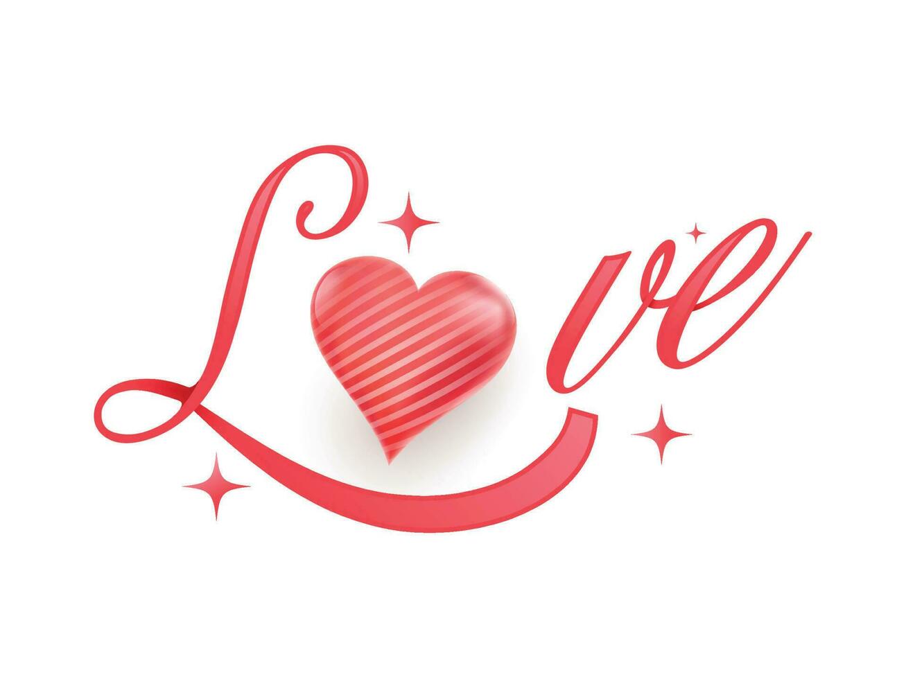Red Love Calligraphy With Glossy Heart On White Background. vector