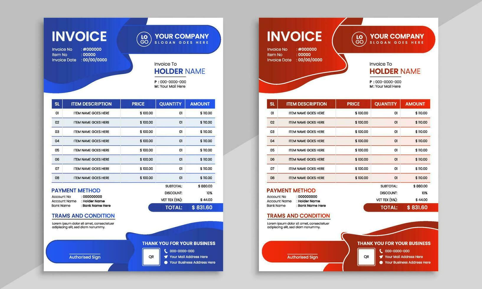 invoice template vector with abstract shapes