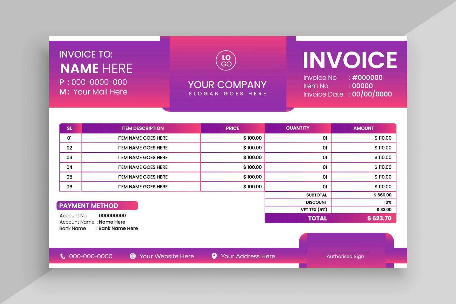Invoice template with money receipt table vector