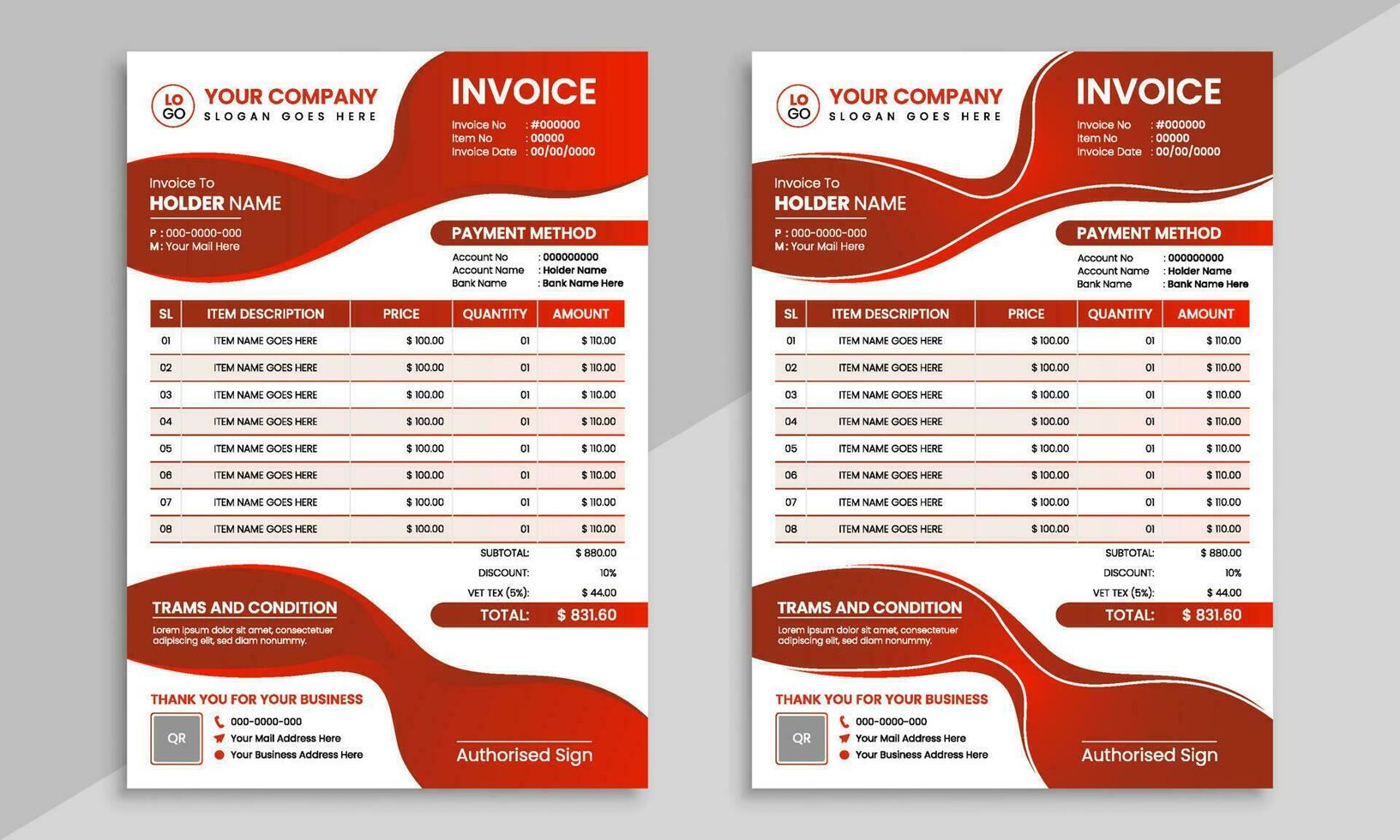 invoice template vector with abstract shapes