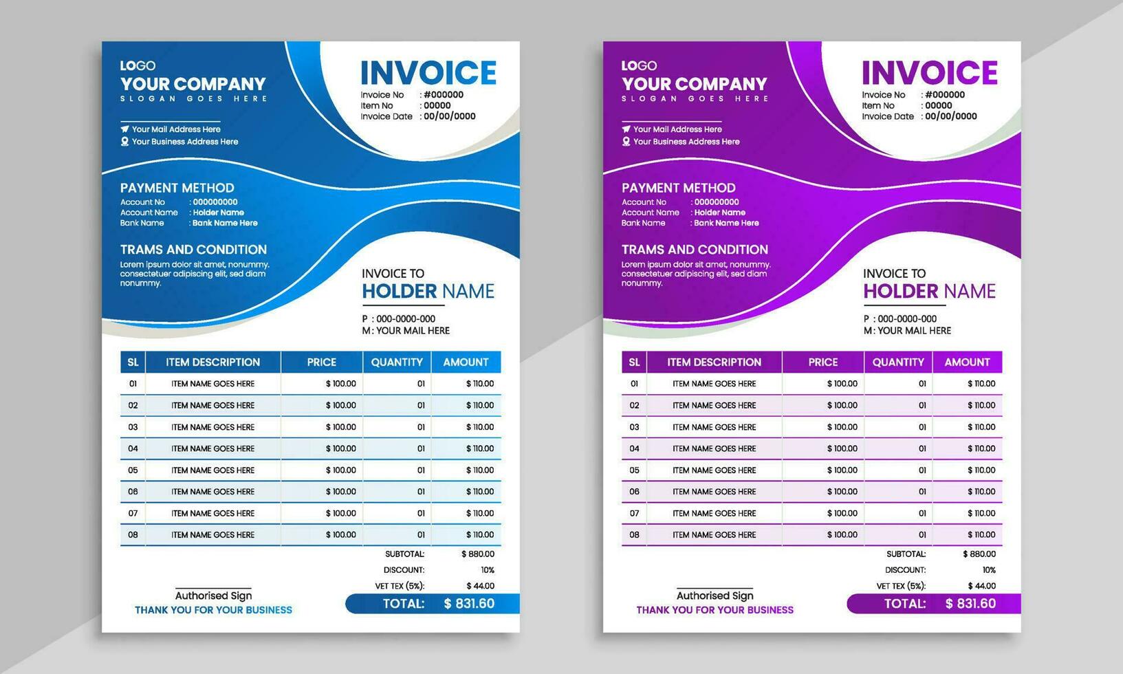 invoice template vector with abstract shapes