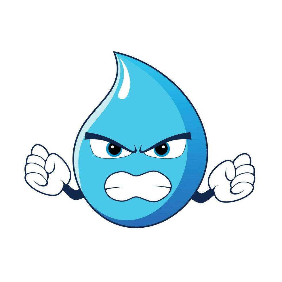 Water Drop Mascot with angry gesture. Vector illustration isolated on white background