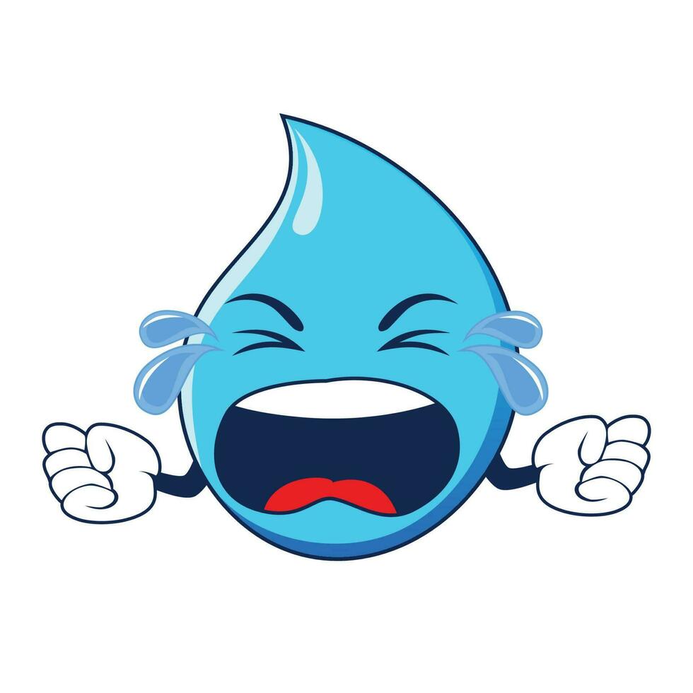 Crying Water drop mascot. Vector illustration isolated on white background