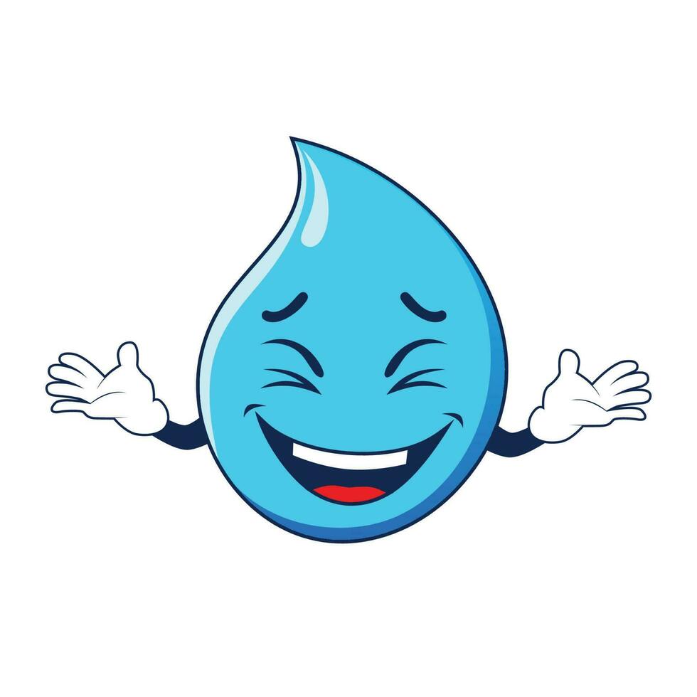 Water drop mascot laughing happily. Vector illustration isolated on white background