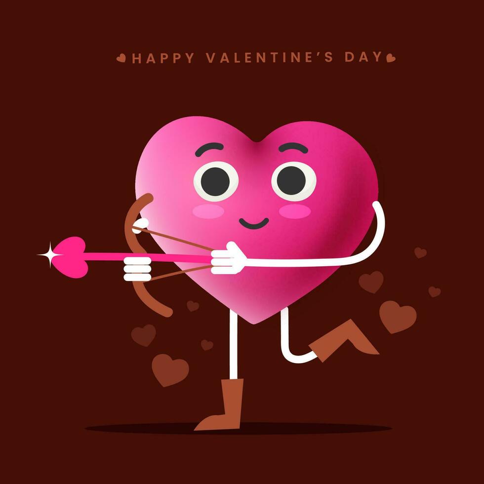 rosado dibujos animados corazón participación arco flecha en marrón antecedentes para contento San Valentín día concepto. vector