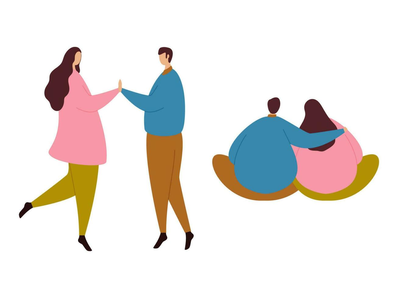 Two Types Of Cartoon Young Couple Character On White Background. vector