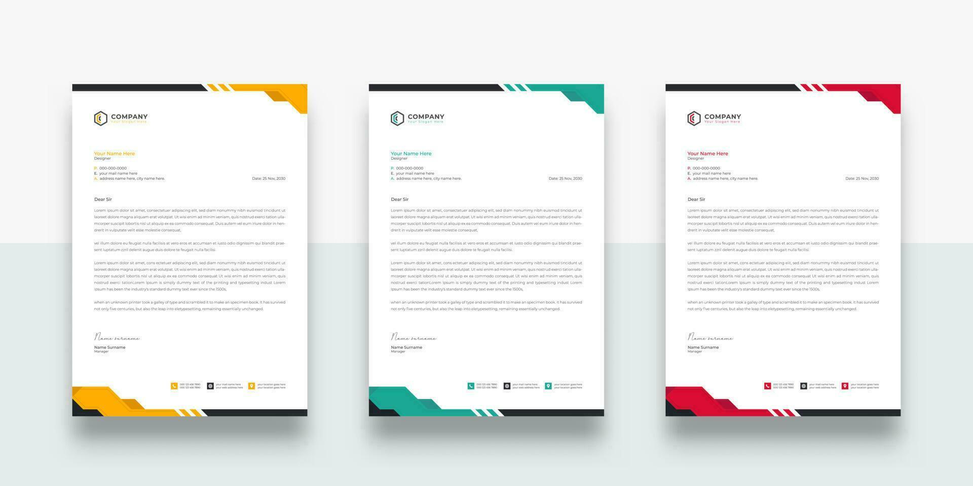 Modern and creative business company letterhead template. With color variation creative letterhead Template. modern letterhead design template for your project. Business letterhead design. vector