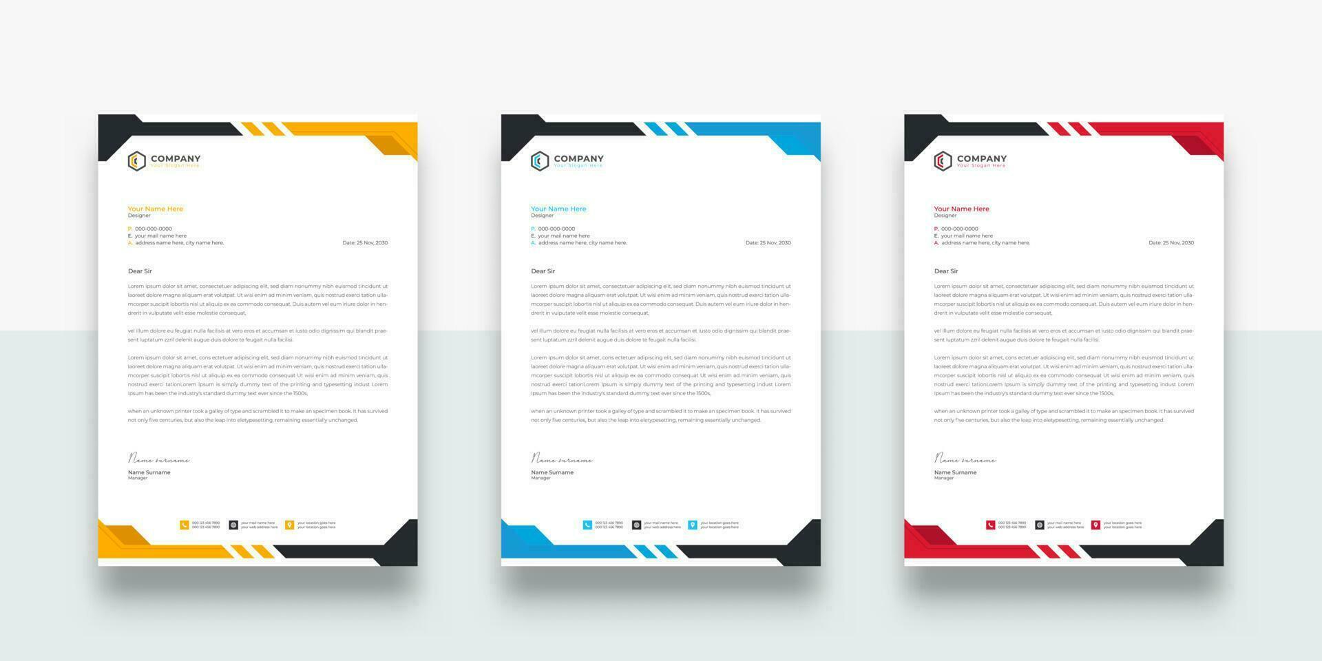 Abstract modern colorful business company letterhead template. With color variation creative letterhead Template. modern letterhead design template for your project. Business letterhead design. vector