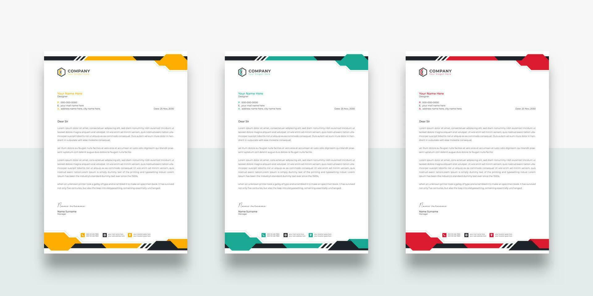 Abstract Modern and Creative Corporate Business letterhead design template. Creative letterhead template vector. color variation creative letterhead template design. vector