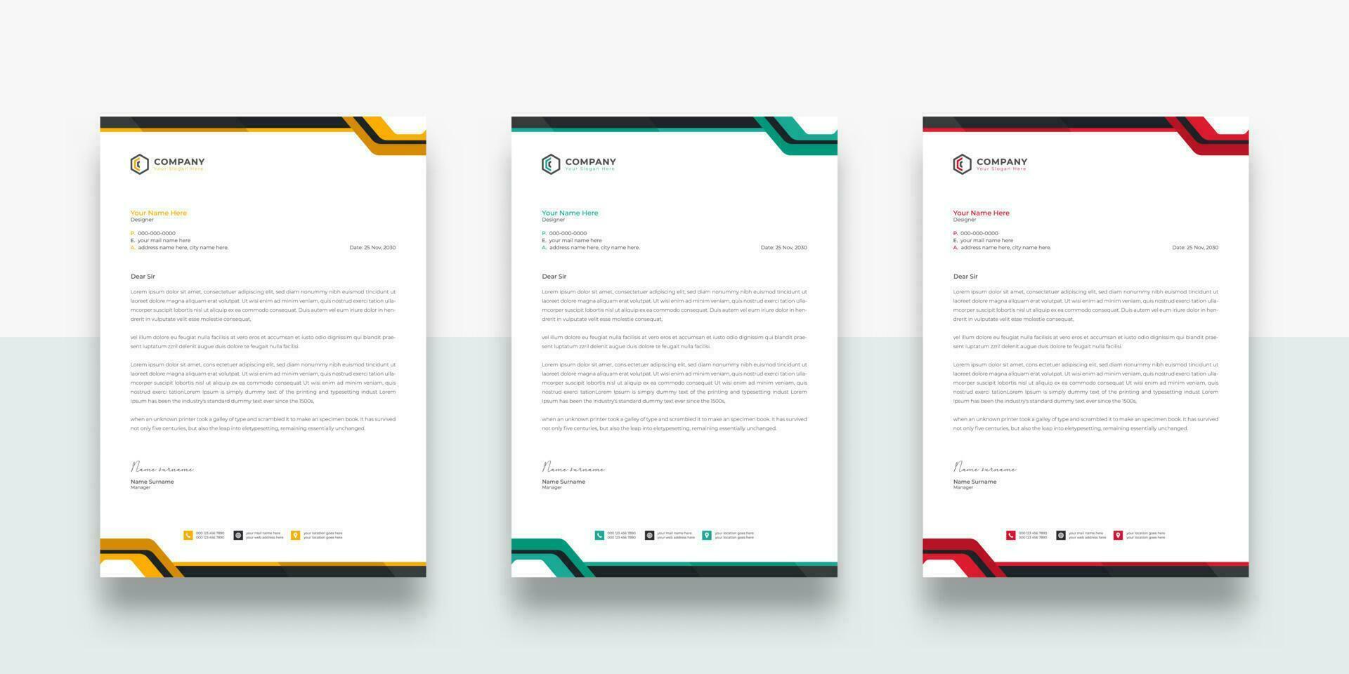 Abstract modern and Creative colorful business company letterhead template. With color variation creative letterhead Template. modern letterhead design template for your project. vector